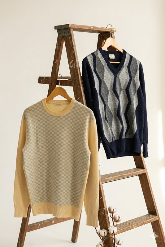 Men's 100% Cashmere Geometric Knit Sweater x2点