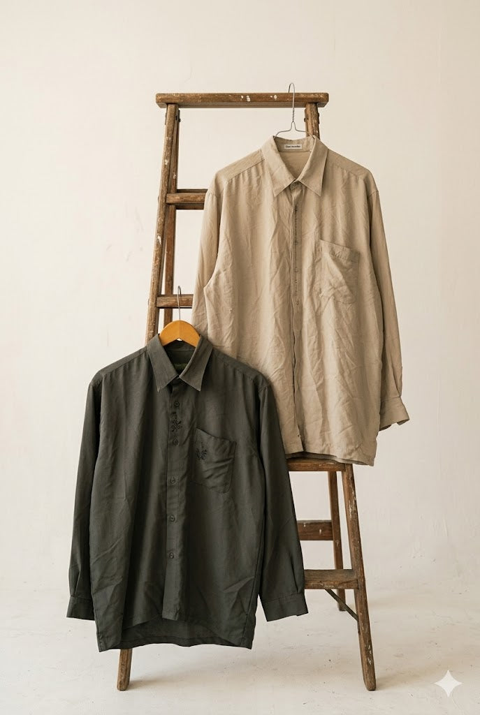 Men's Vintage Placket Embroidered Drape Long Sleeve Shirt x2点