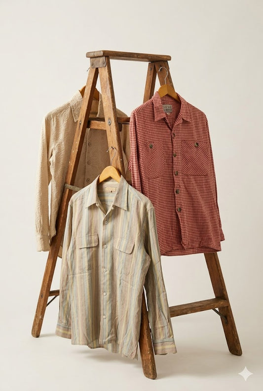 Men's Vintage Design Open Collar Long Sleeve Shirt x3点