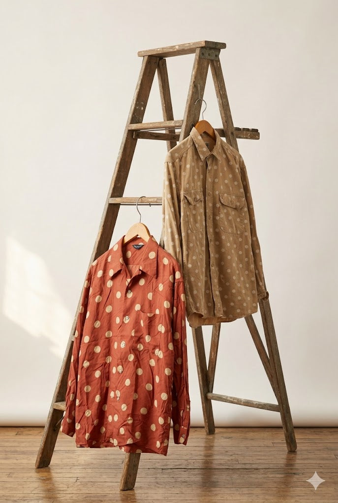 Men's Vintage Dot Design Long Sleeve Shirt x2点