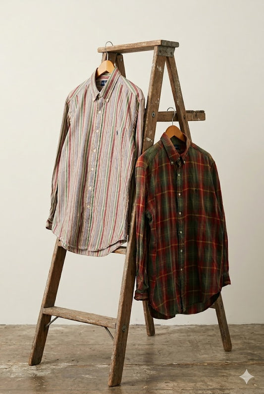 90's Ralph Lauren Stripe & Checke Long Sleeve Shirt x2点