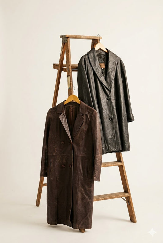 Made In Italy & France Women's Vintage Leather Coat x2点