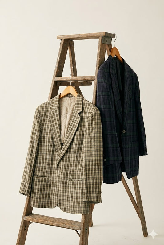 Men's Import Vintage Check Linen Tailored Jacket x2点