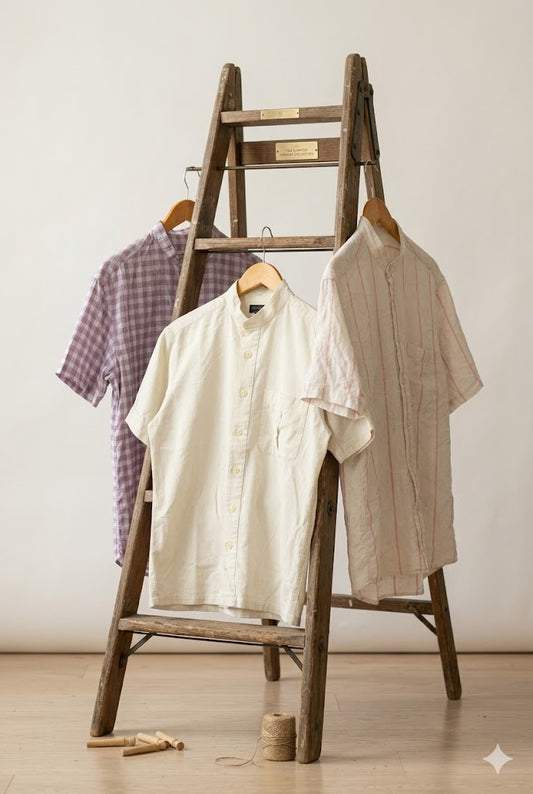 Import Brand Band Collar Short SleevedShirt x3点