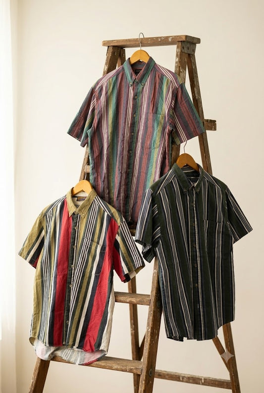 Men's Vintage Stripe Short Sleeve Shirt x5点