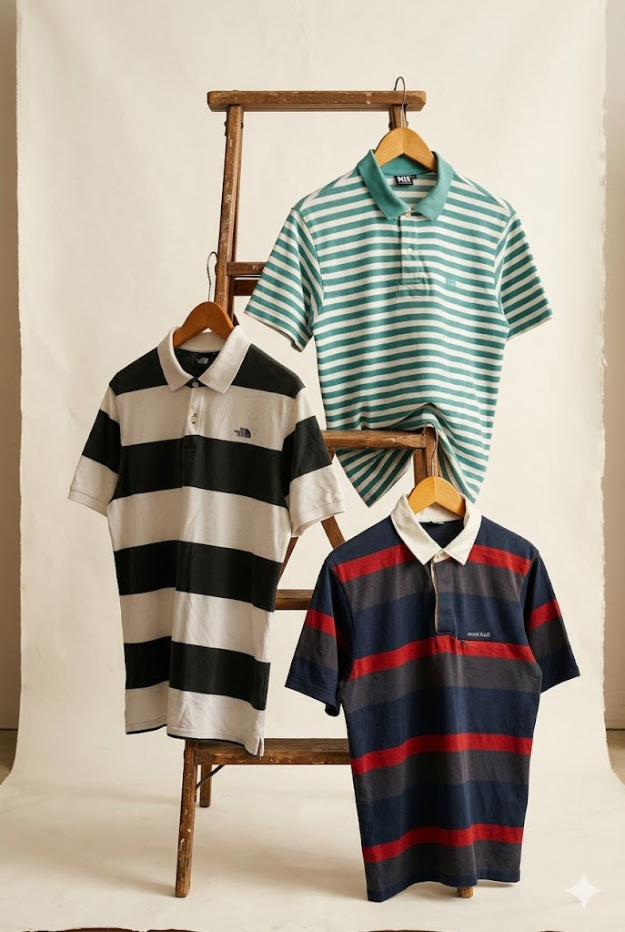 Outdoor Brand Stripe Short Sleeve Polo Shirt x3点