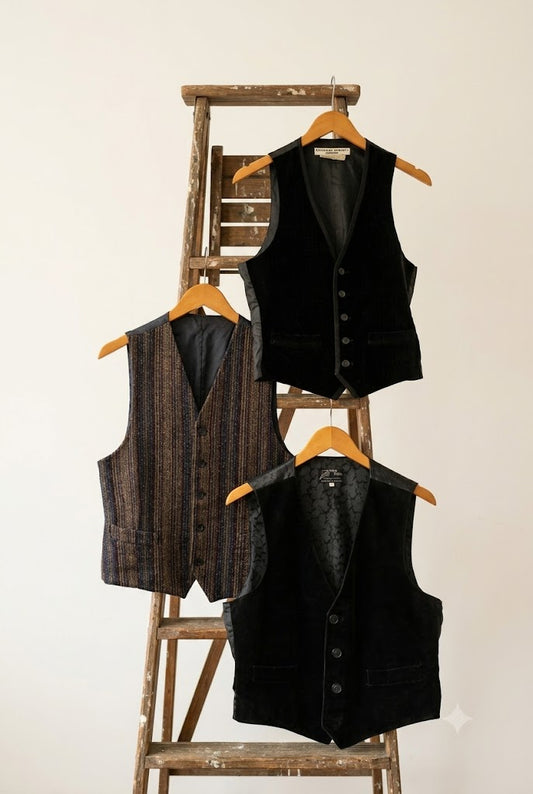 Men's Vintage Mixed Material Vest x5点