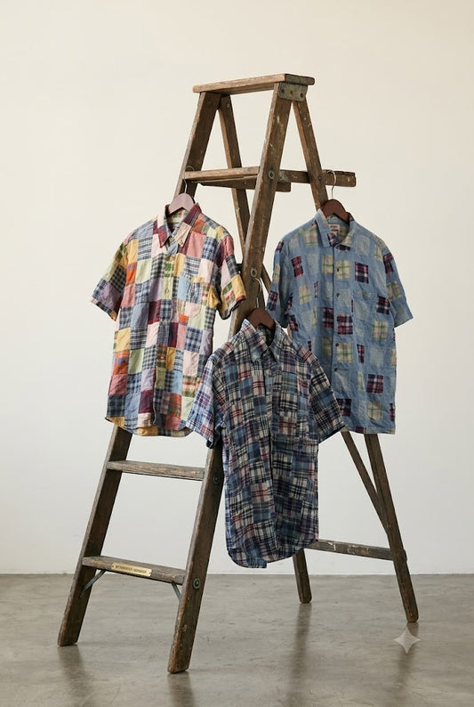 Men's Vintage Patchwork Short Sleeve Shirt x3点