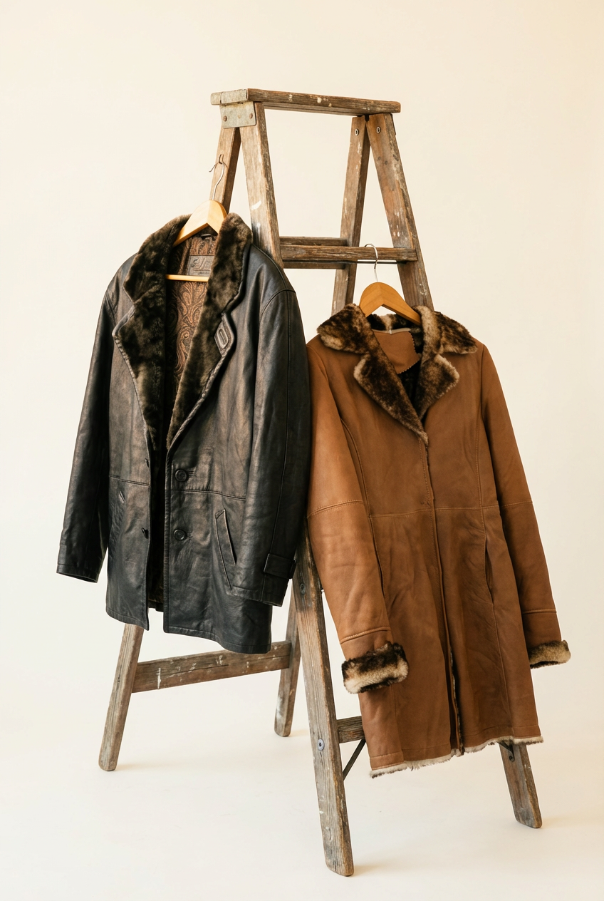 Women's Vintage Leather Fur Coat x2点