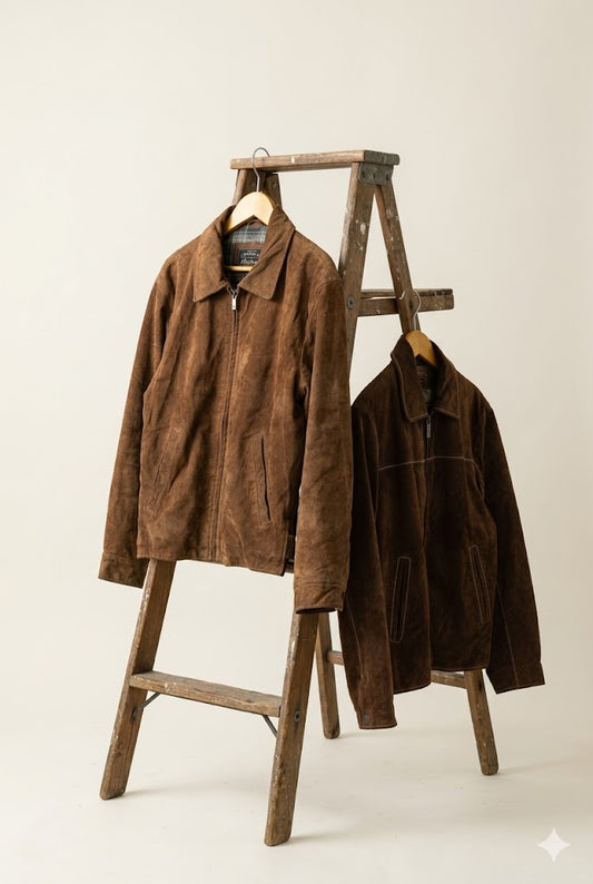 Men's Vintage Zip-Up Suede Brown Leather Short Jacket x2点