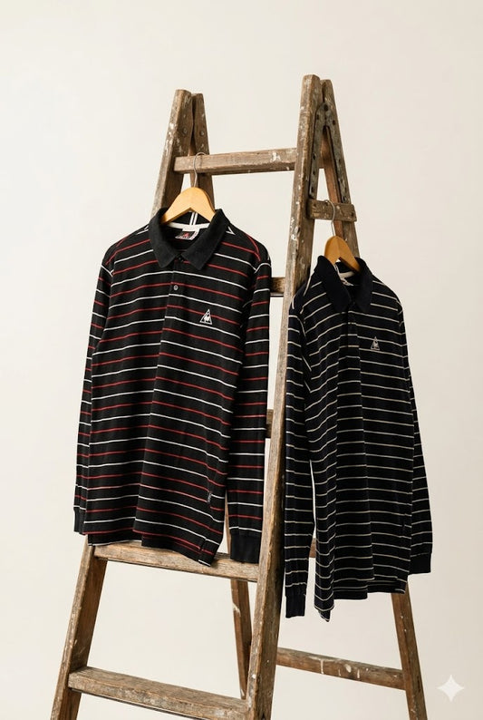 90's Le Coq Sportif Striped Long Sleeve Polo Shirt x2点