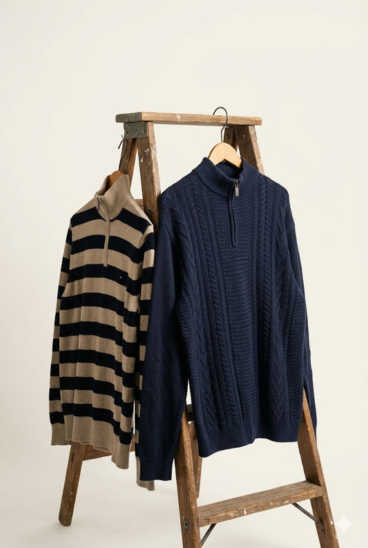 Men's Cotton100% Half-Zip Knit Sweater x2点
