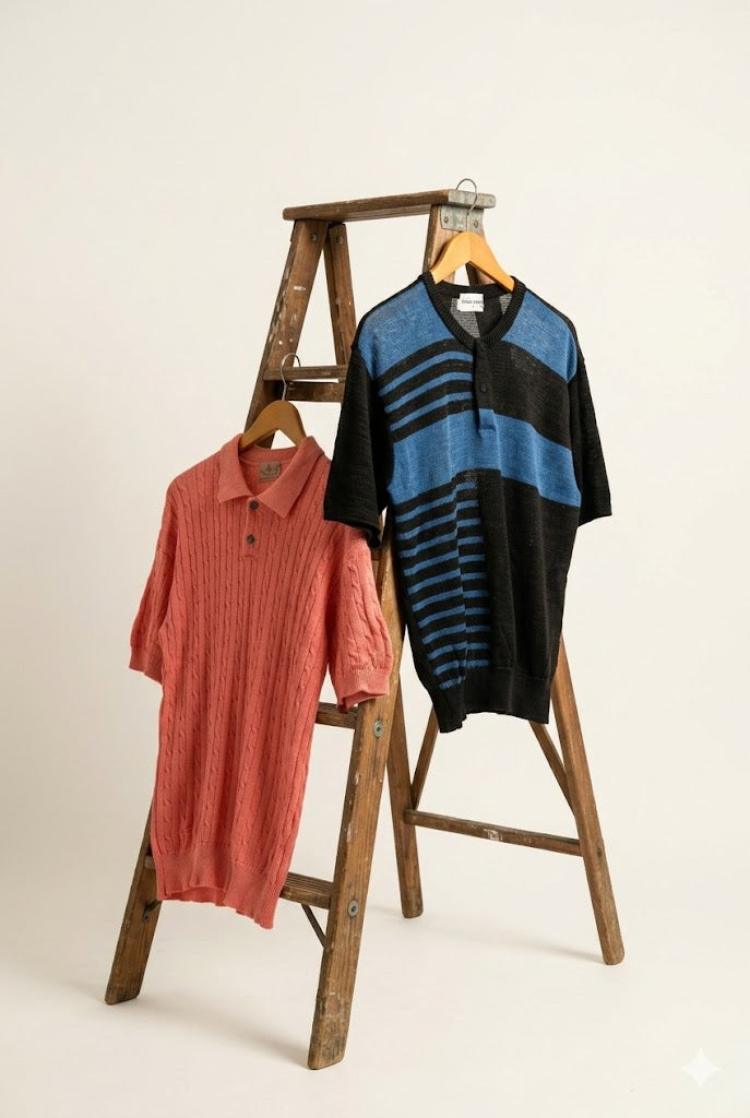 Men's Linen & Cotton 100%  Knit Polo Shirt x2点
