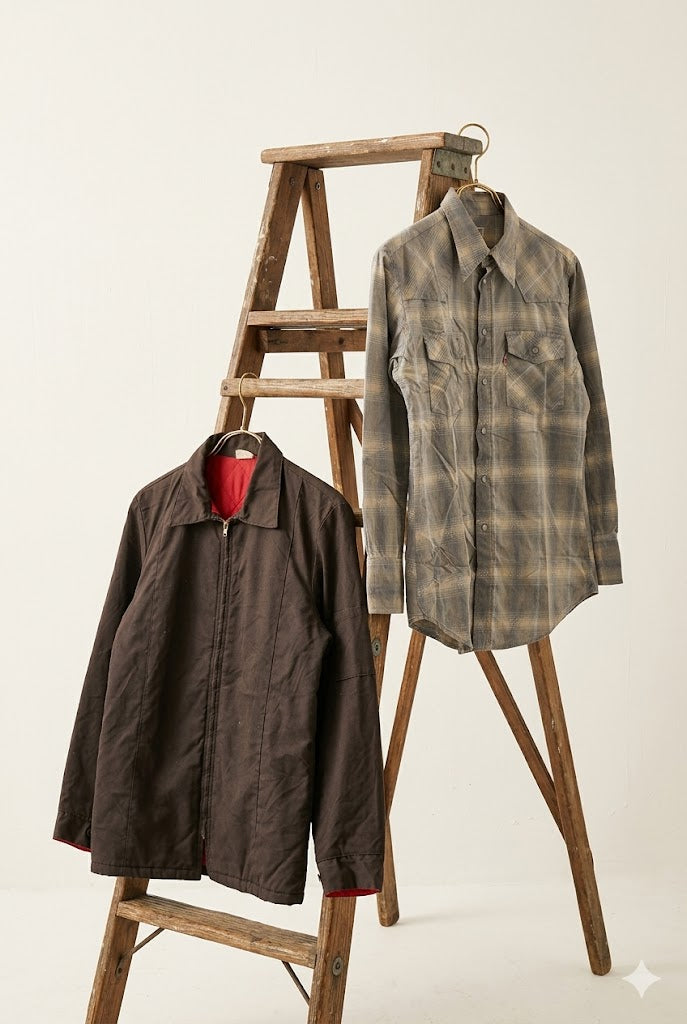 70's Vintage Check Western Shirt & Work Jacket x2点