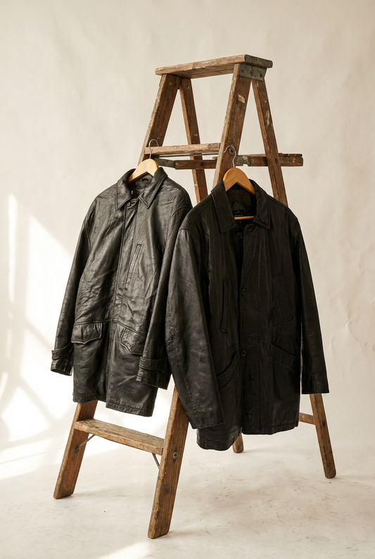 Men's Vintage Black Leather Utility Jacket x3点