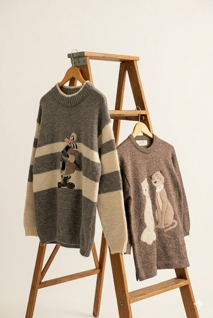 90S Vintage Disneyland Paris Character Design Knit x2点