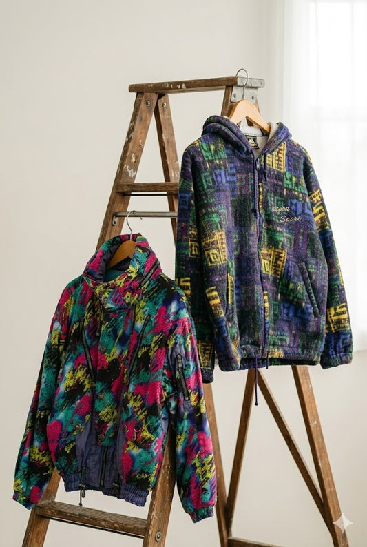 90's Vintage Retro Pattern Jacket & Fleece Hoodie x2点