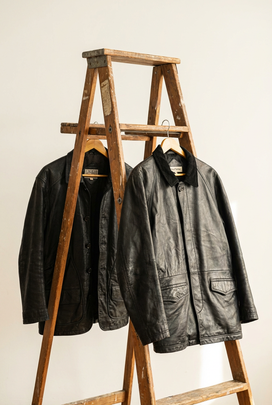Men's Vintage Black Leather Utility Jacket x4点