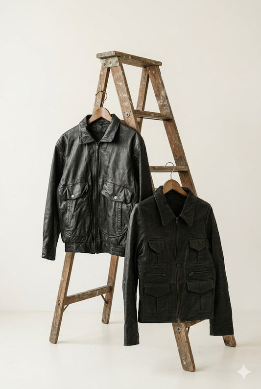 Men's Vintage Zip-Up 4Pocket Leather Short Jacket x2点