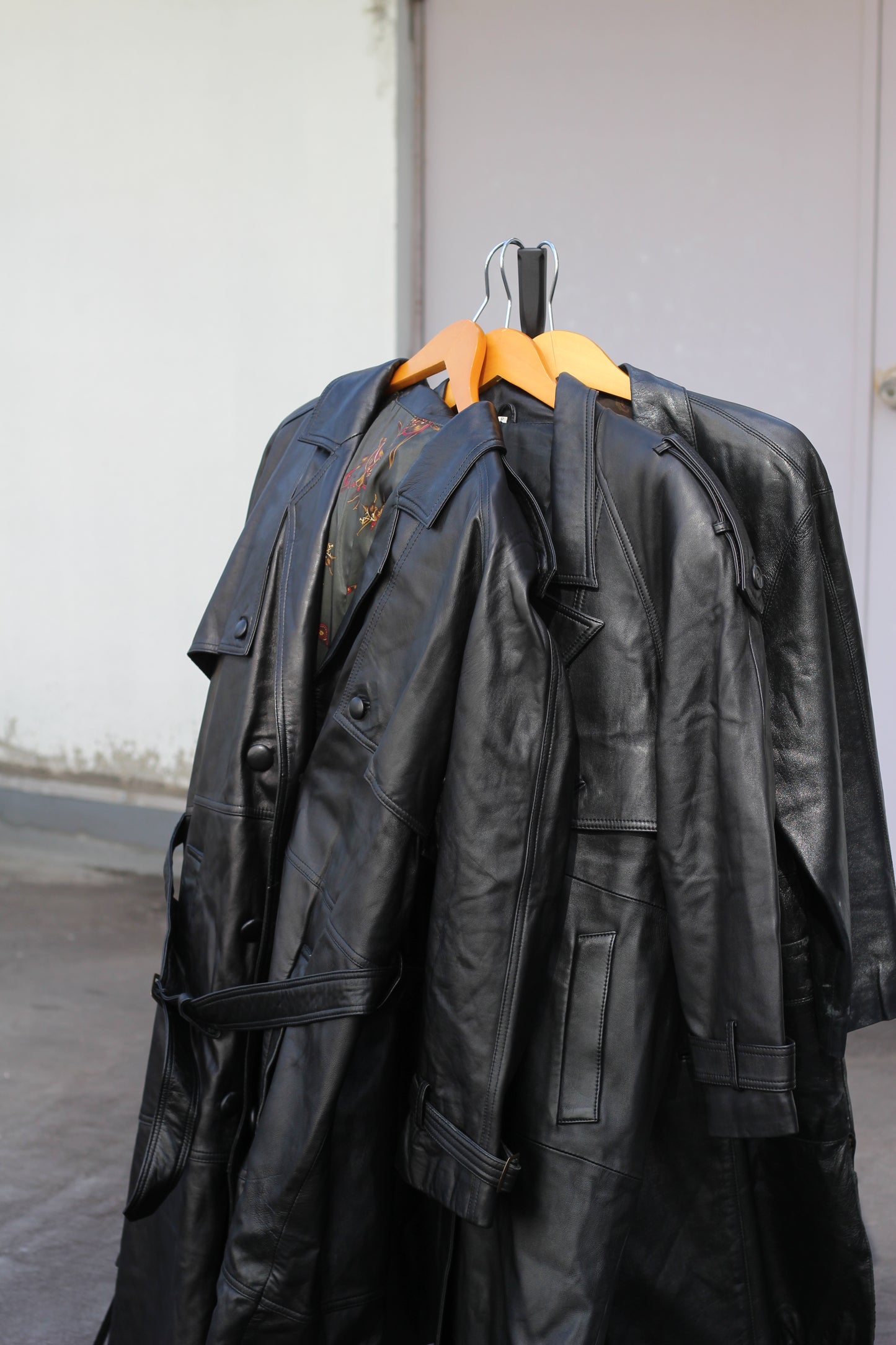 Women's Vintage Double-Breasted Leather Coat x4点