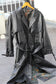 Women's Vintage Double-Breasted Leather Coat x4点