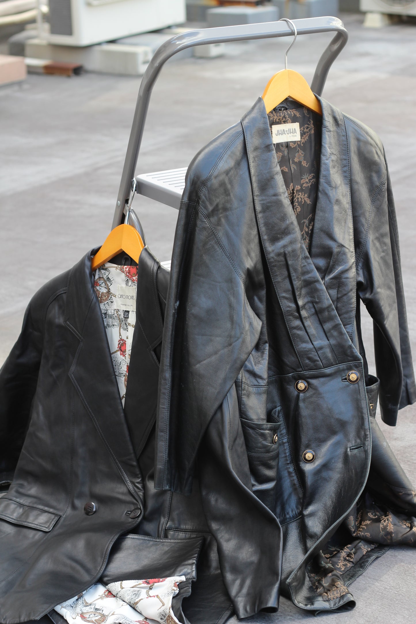 Women's Vintage Double-Breasted Leather Coat x4点