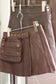 Y2K style Vintage Brown Leather Mini skirt x3点