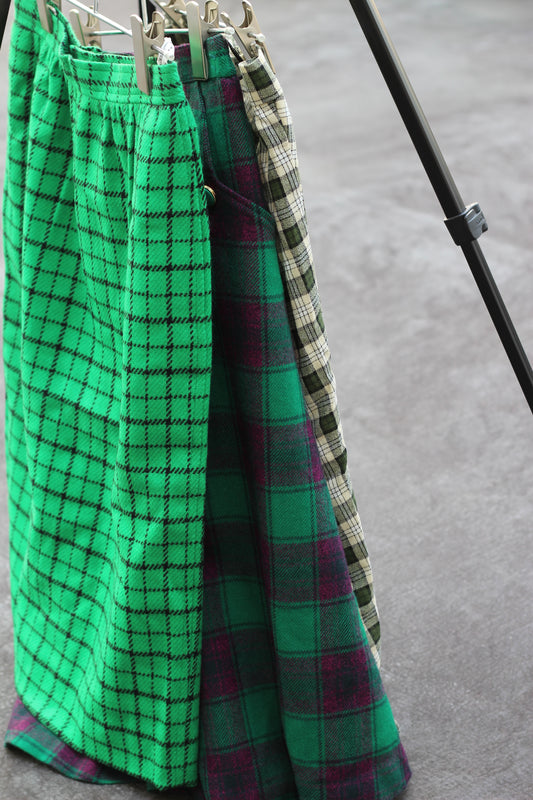 Vintage Green Checked Skirt x3点