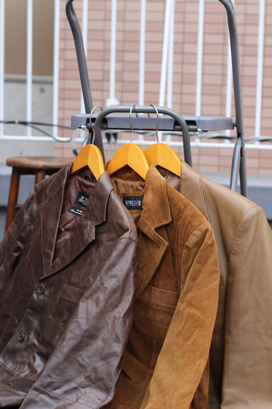 Men's Brown Leather Tailored Jacket x3点