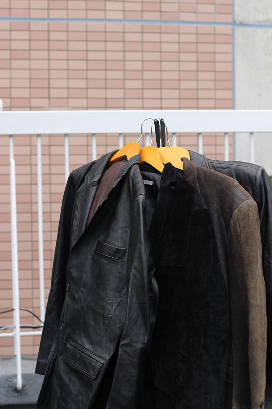 Men's Black Leather Tailored Jacket x4点