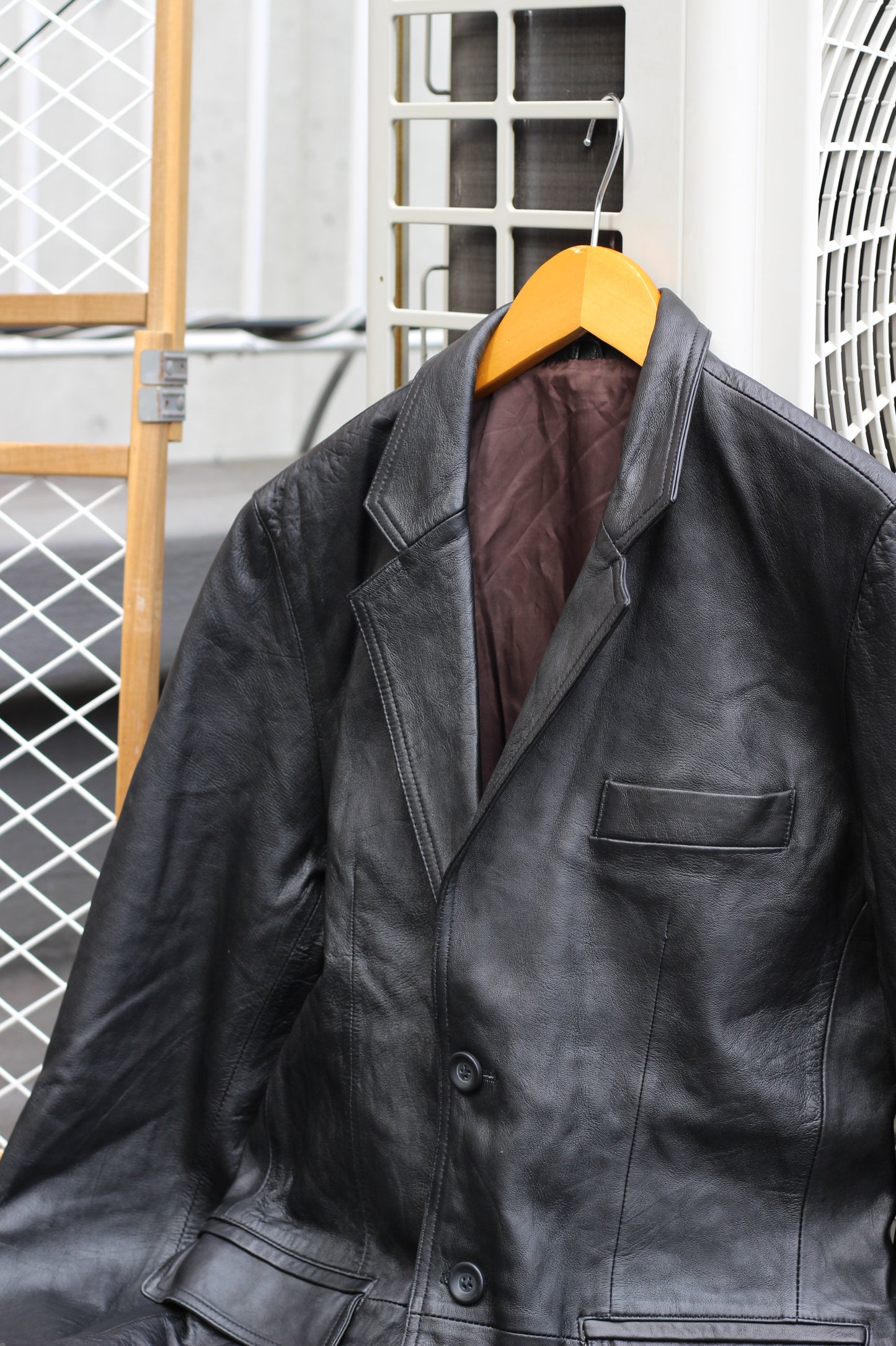 Men's Black Leather Tailored Jacket x4点