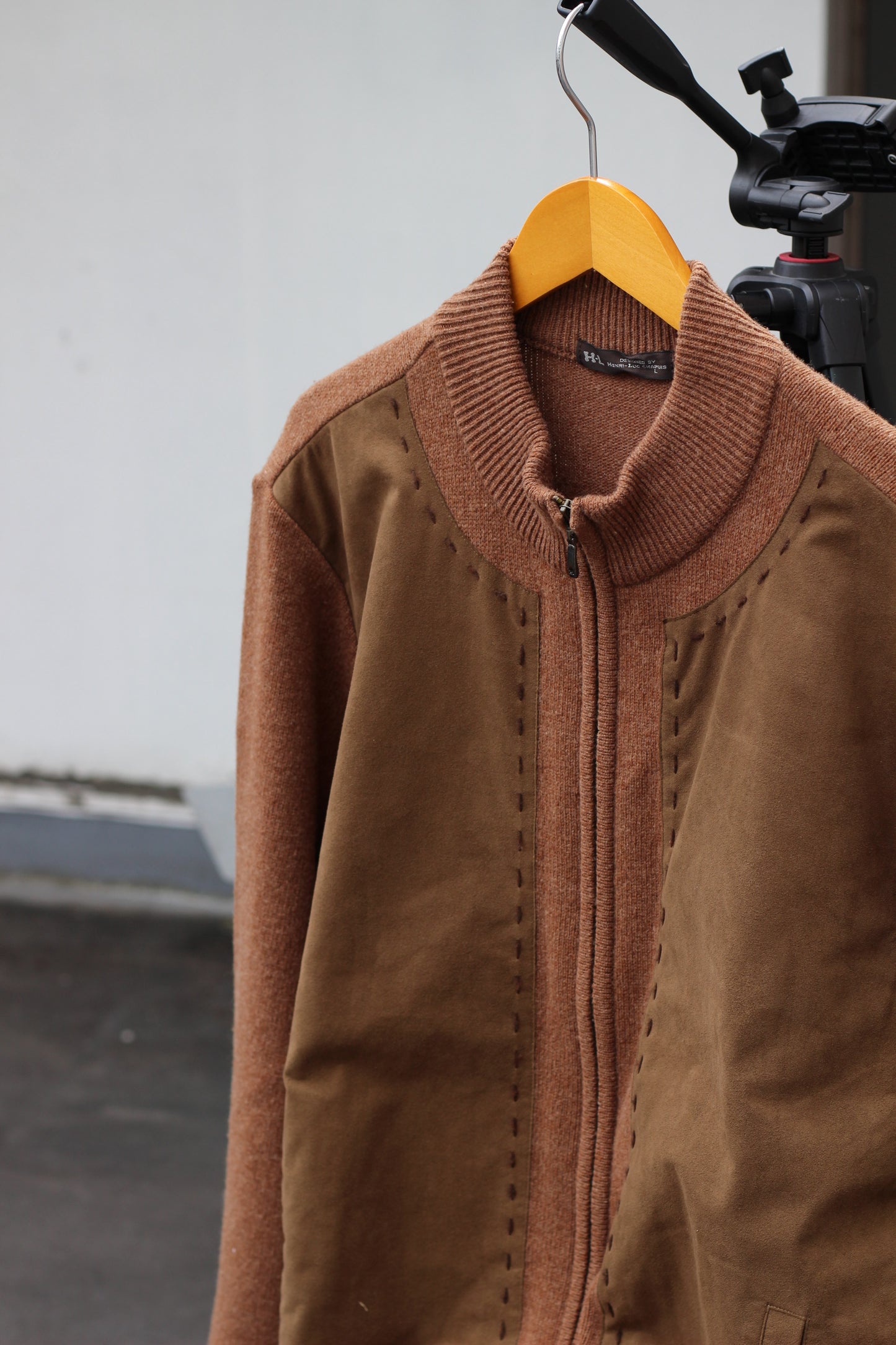 Men's Vintage Suede Leather Design Knit x2点