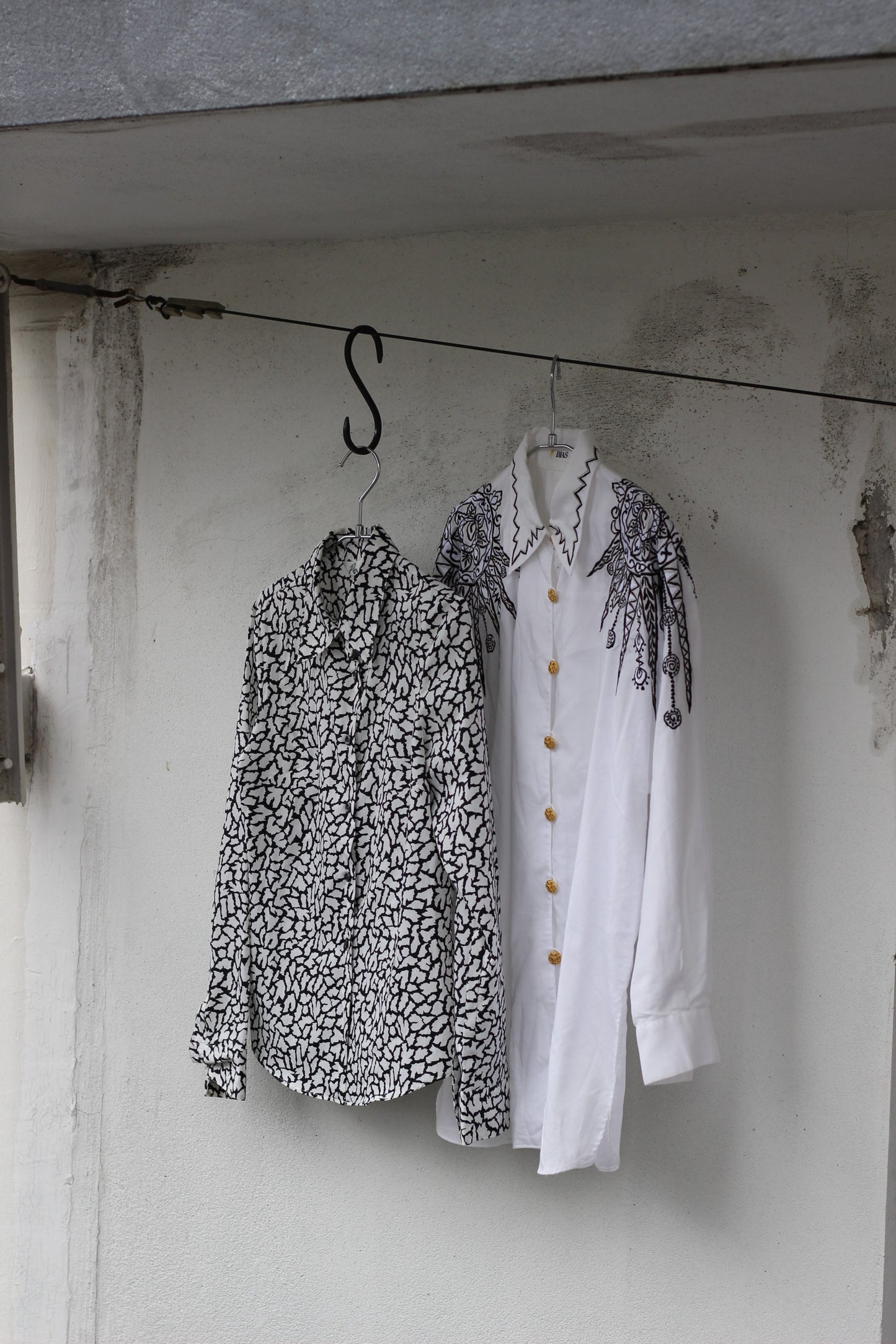 Vintage White Black Design Long Sleeve Blouse x8点