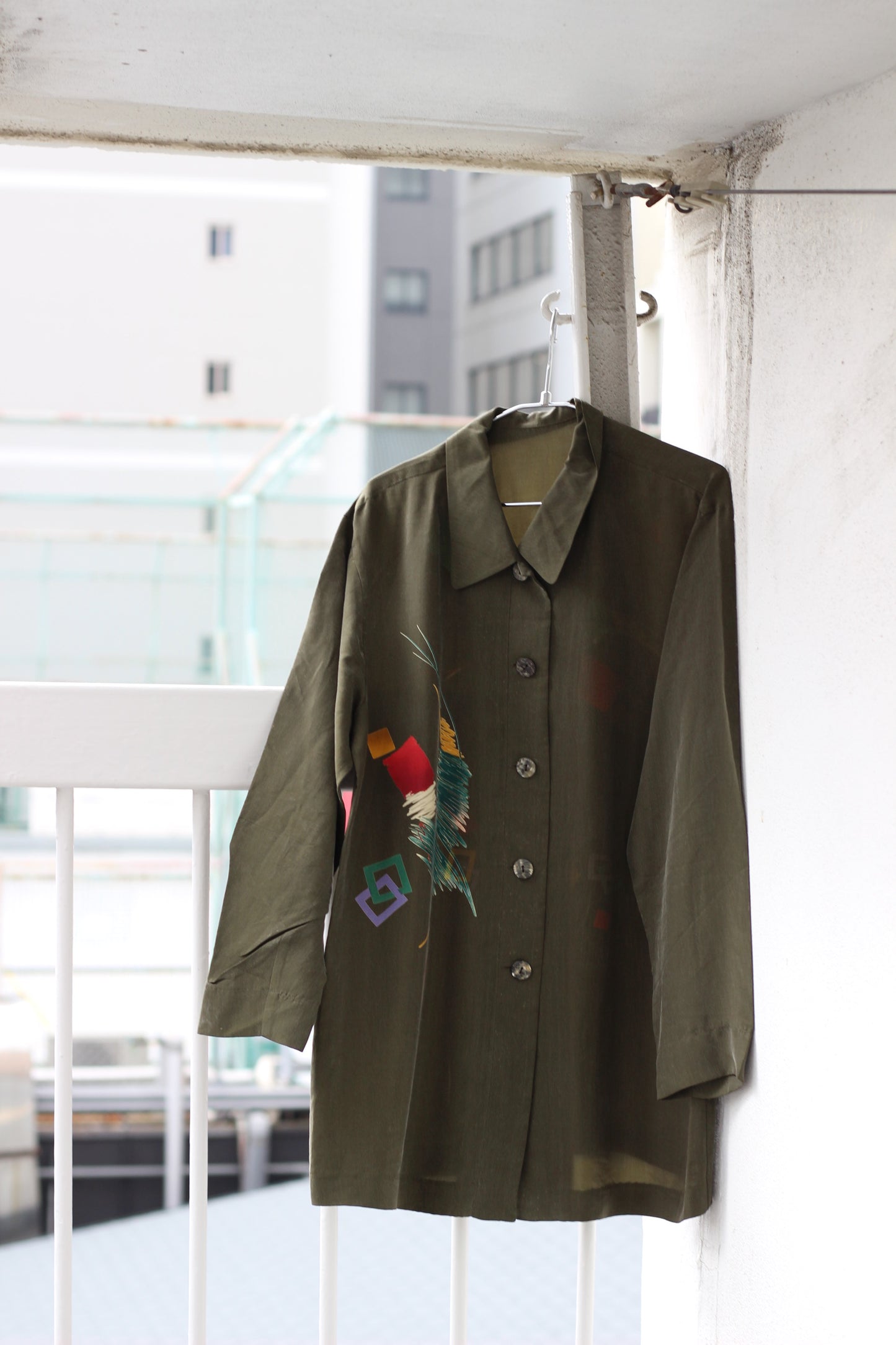 Vintage Khaki Green Design Long Sleeve Blouse x7点