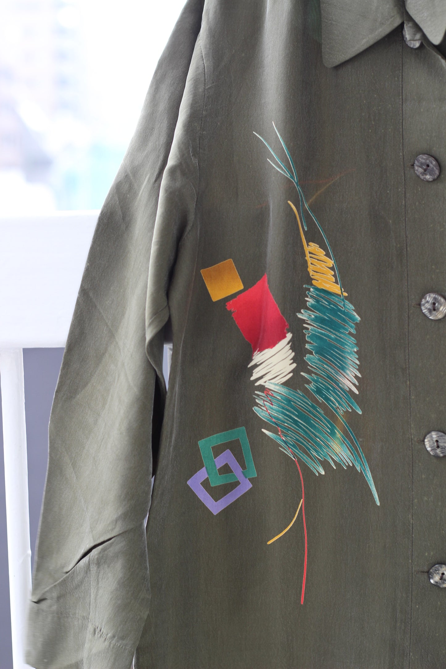 Vintage Khaki Green Design Long Sleeve Blouse x7点