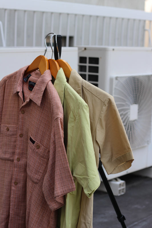 Men's Vintage Open Collar Short Sleeve Shirt x3点