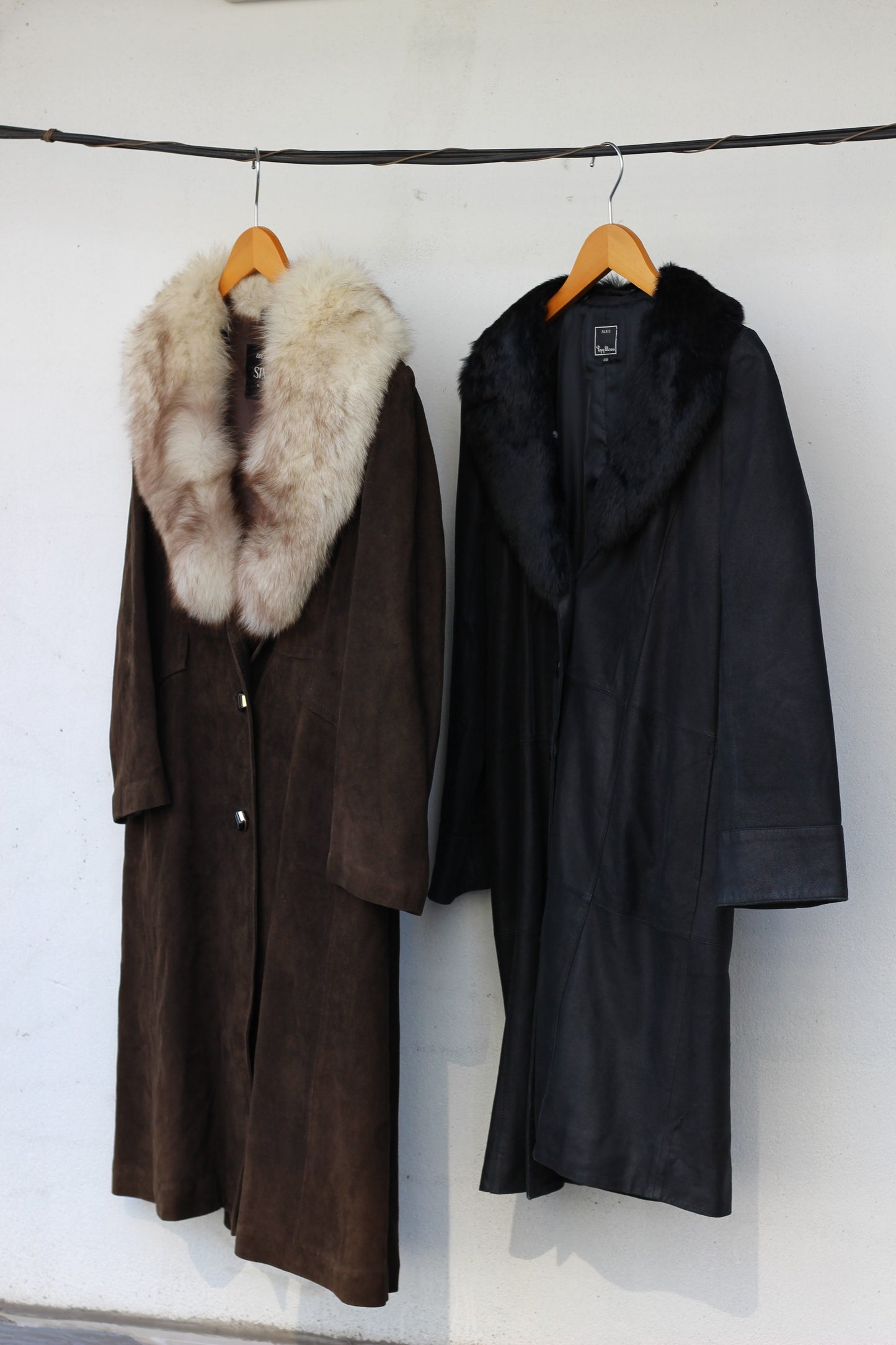 Vintage ladies leather far coat x2点