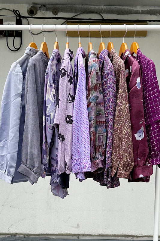紫色长袖丝质衬衫套装 x10 件