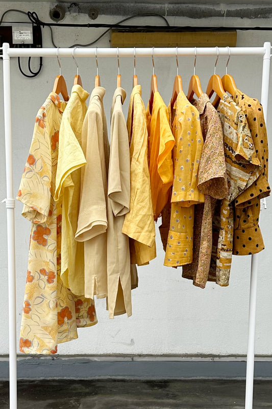 Yellow short sleeve silky blouse set x10 