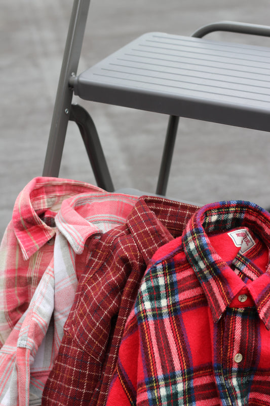 Men's Red Check Flannel Shirt x4点