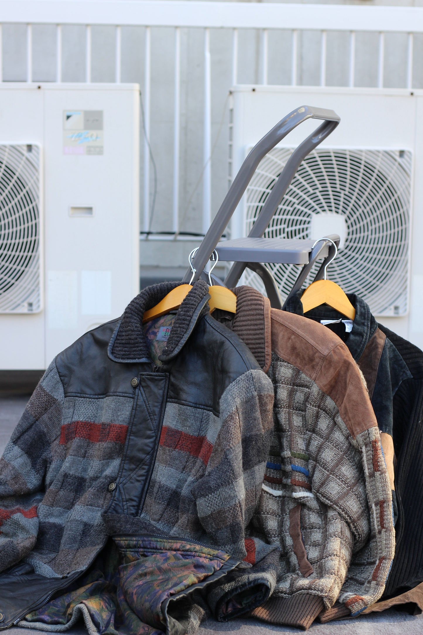 Men's Vintage Wool Knit Leather Jacket x4点