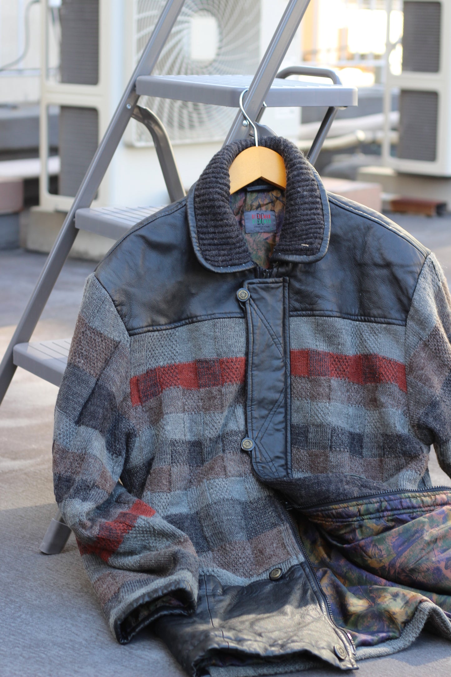 Men's Vintage Wool Knit Leather Jacket x4点