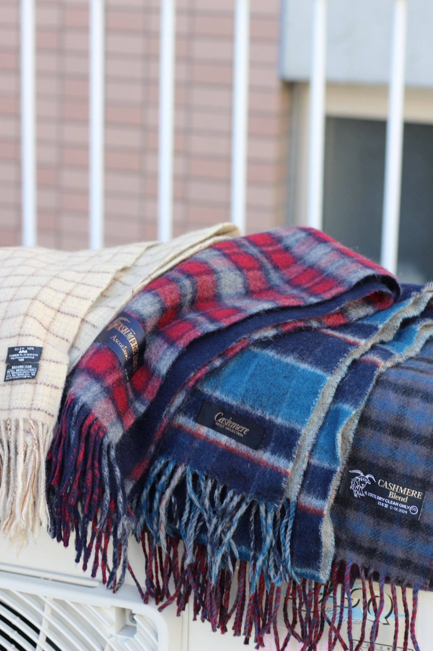 100% Cashmere Check Design muffler x4点
