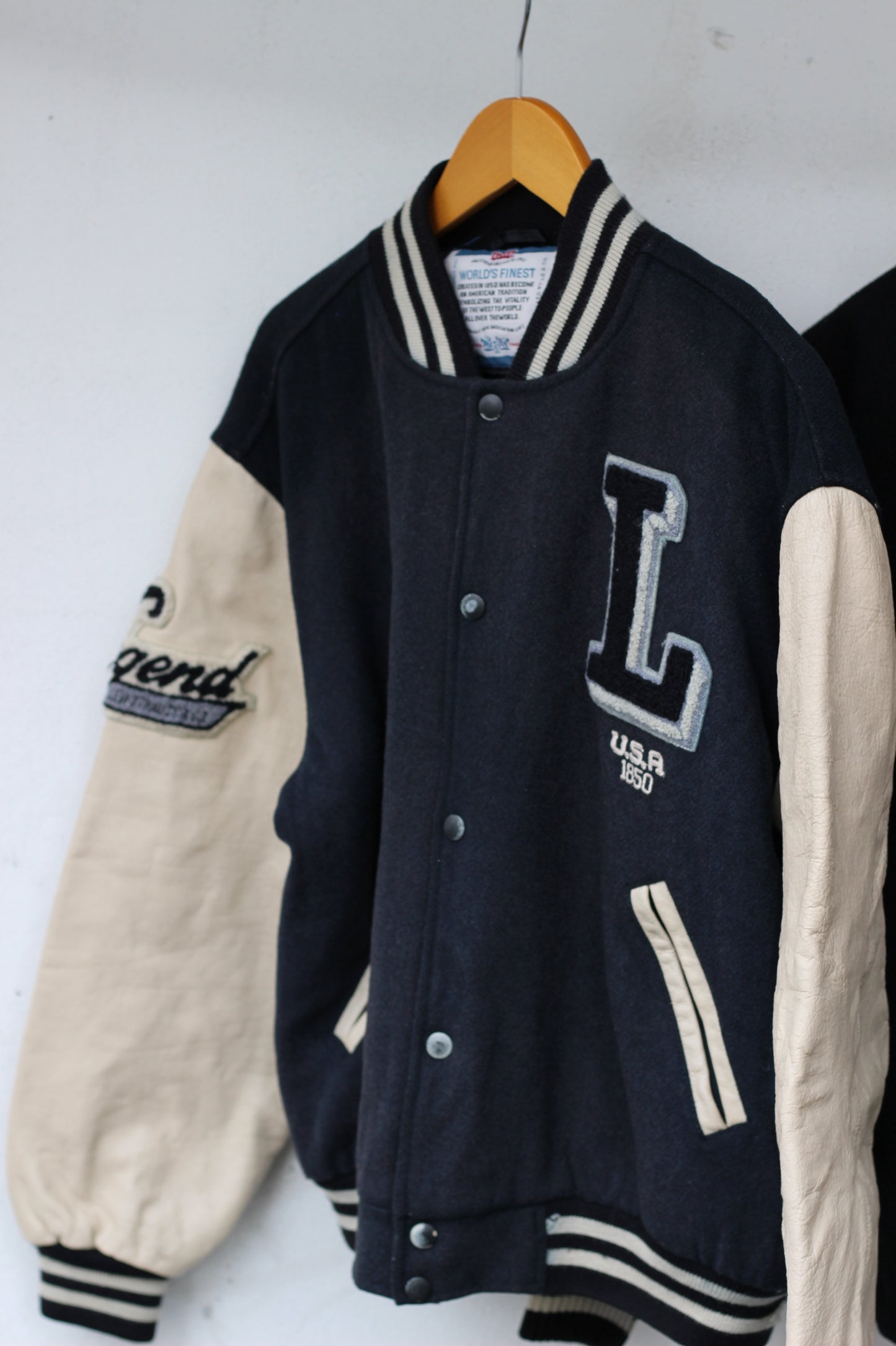 Vintage sleeve leather stadium jumper x2点