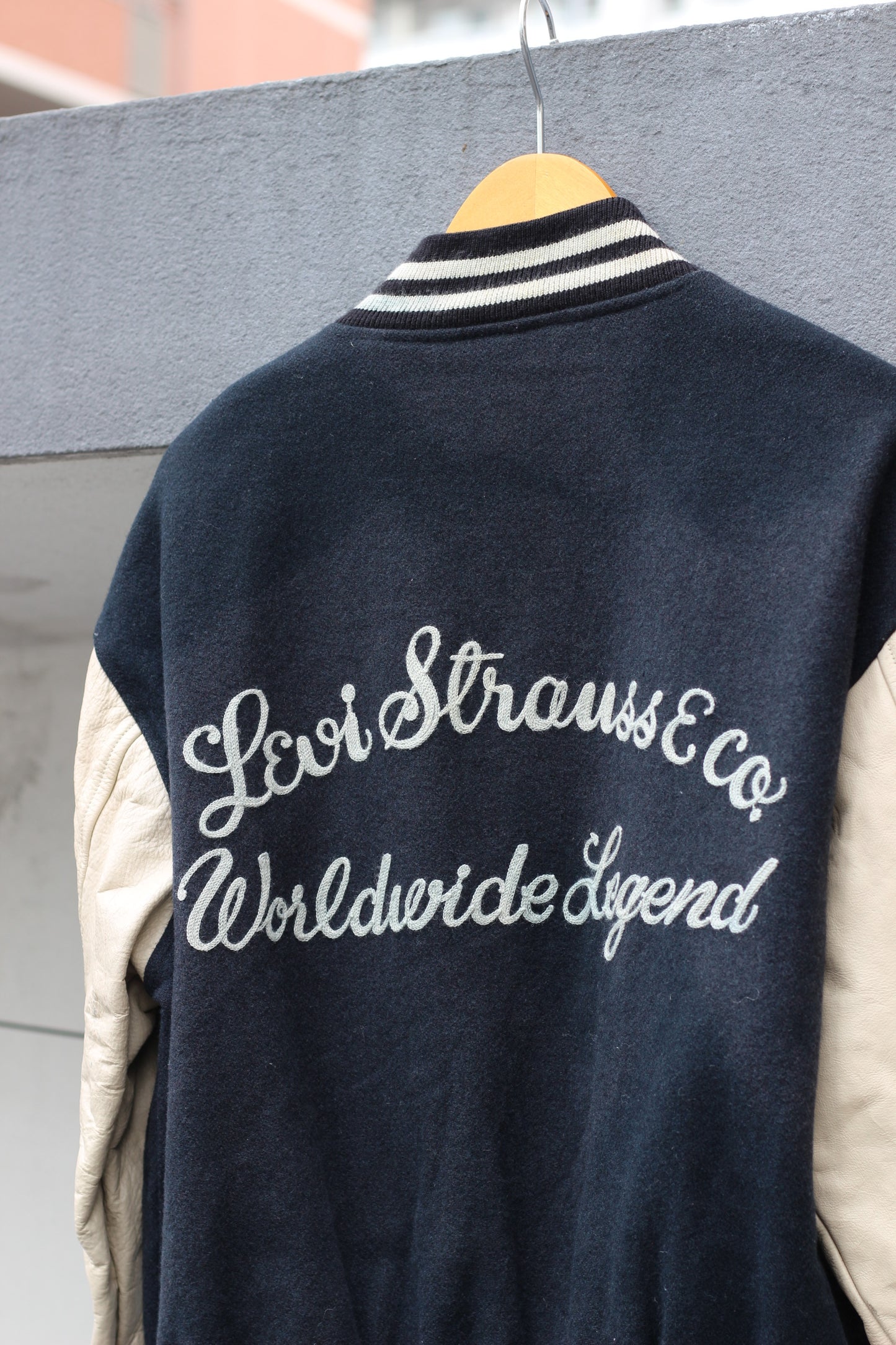 Vintage sleeve leather stadium jumper x2点