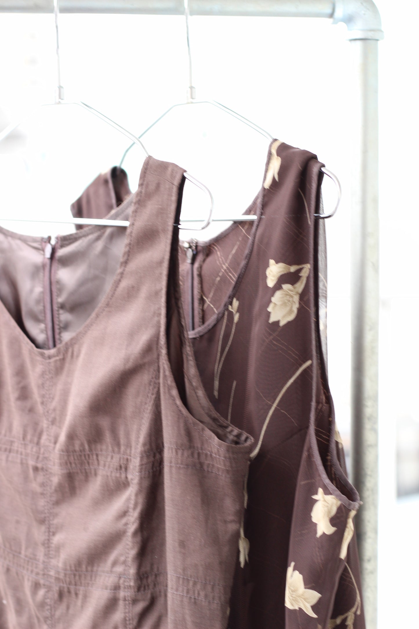 Vintage Brown Flower Design No Sleeve One-Piece x5点