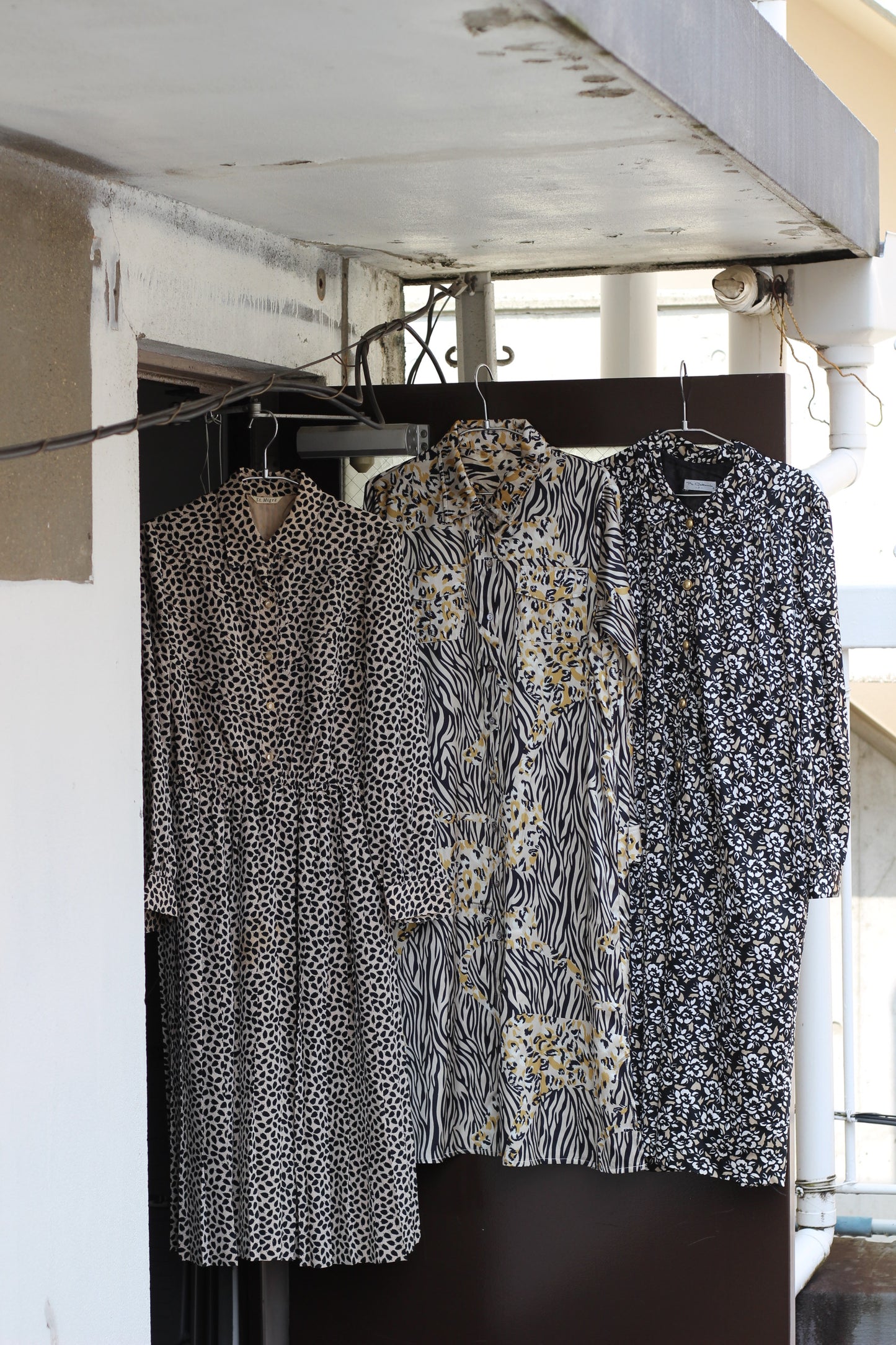 Vintage Black Beige Design Long Sleeve One-Piece x5点
