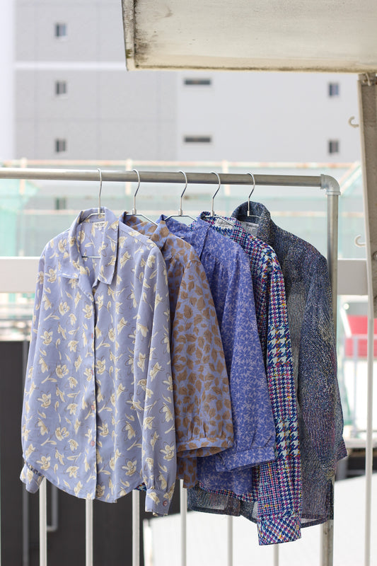 Vintage Blue Flower Design Long Sleeve Blouse x9点