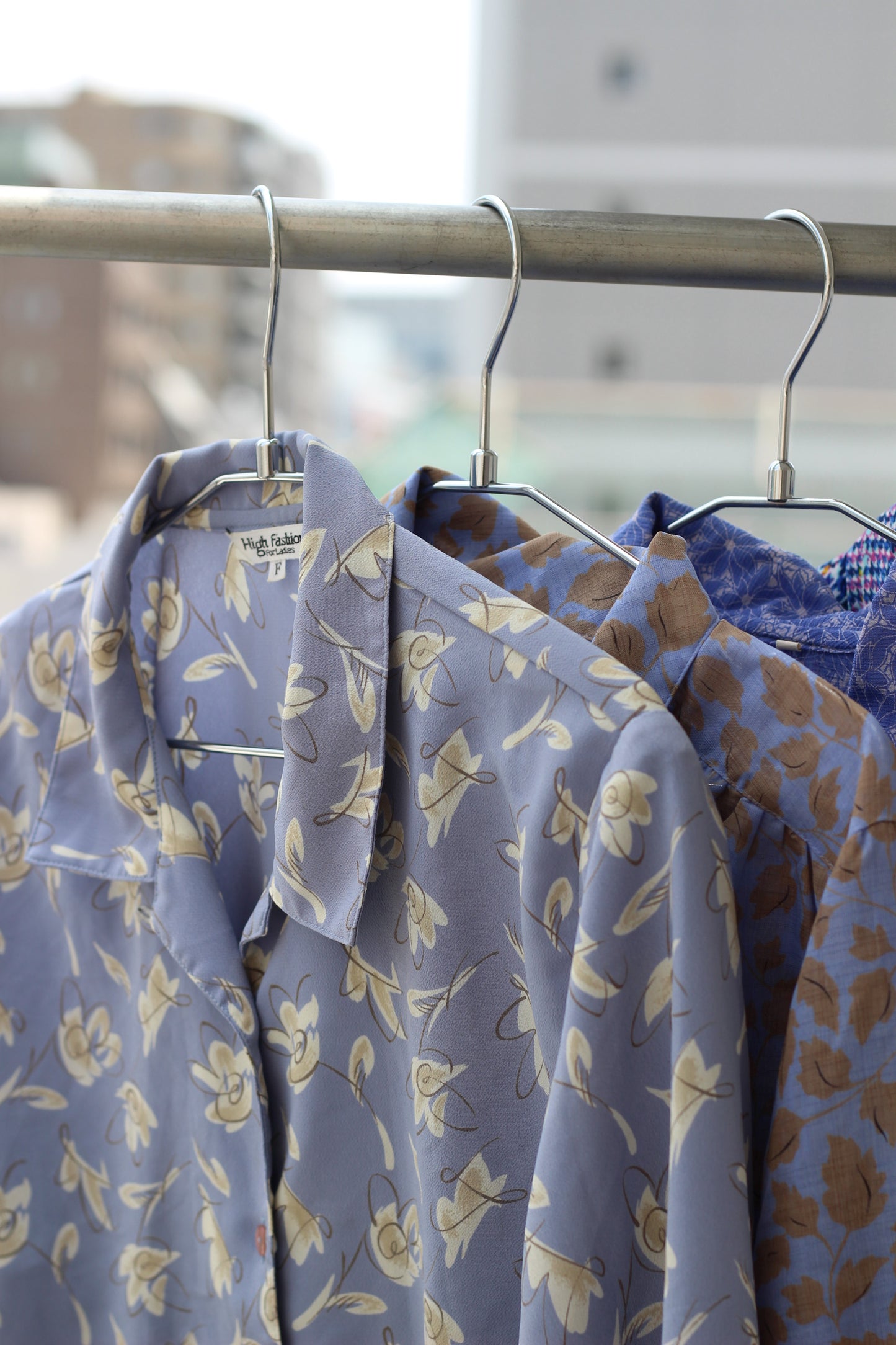 Vintage Blue Flower Design Long Sleeve Blouse x9点