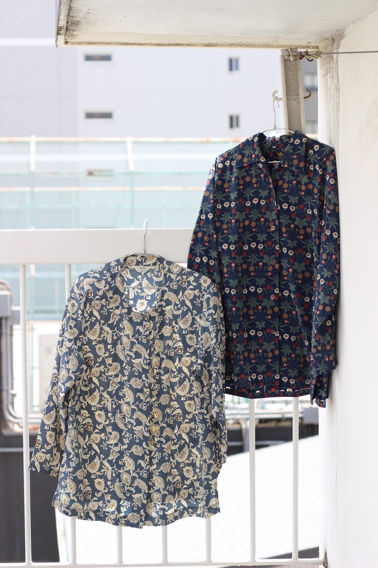 Vintage Blue Flower Design Long Sleeve Blouse x9点
